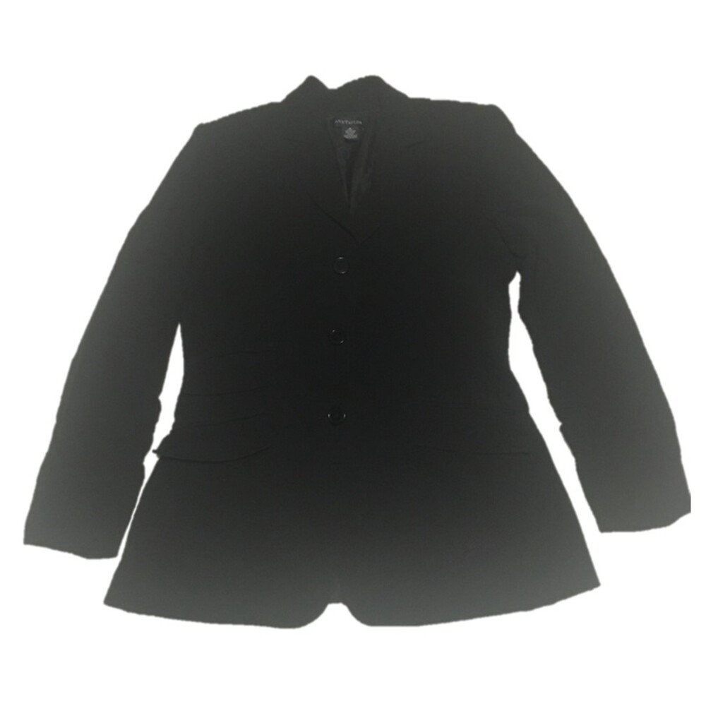 Ann Taylor blazer Womens 6 black 3 button wool blend long 3 flap pockets Career